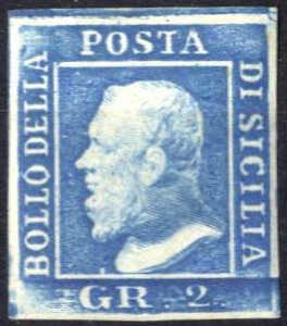 1859, 2 gr. azzurro carta di Palermo, ... 