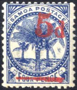 1893, Kokospalme, 5 d auf 4 P dunkelblau ... 