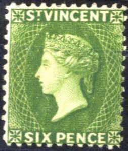 1882/92, Königin Viktoria, 6 P gelbgrün ... 