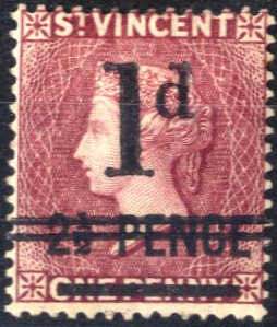 1885, Königin Viktoria, 1 d auf 2½ P auf 1 ... 