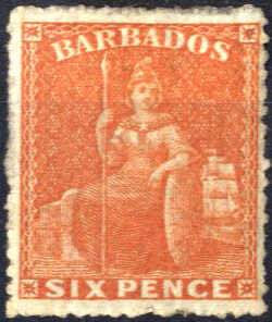 1860/70, sitzende Britannia, 6 P ziegelrot, ... 
