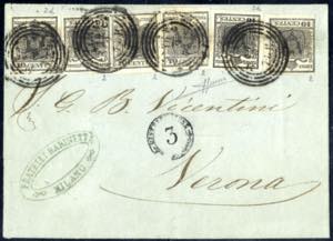1850, 10 Cent., sei esemplari su lettera ... 