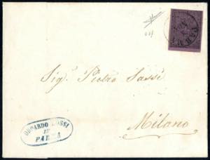 1852, 25 Cent. violetto, bordo di foglio in ... 