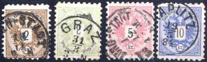 1883, Zähnung BZ 9½, 2 + 3 + 5 + 10 Kr., ... 