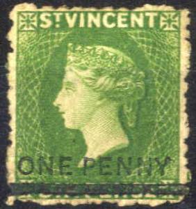 1881, Königin Viktoria, ONE PENNY auf 6 P ... 