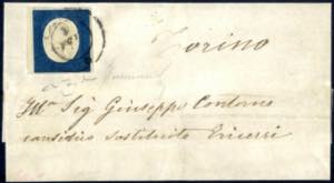 1854, lettera per Torino affrancata con 20 ... 