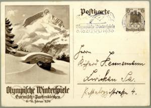 1936, Postkarte der Olympischen Winterspiele ... 