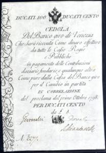1798, Lombardo-Veneto, Cedola per 100 Ducati ... 