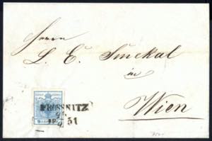 Prossnitz 25.2.1851, 9 Kreuzer Brief nach ... 