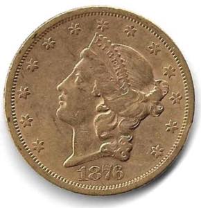 1876, 20 Dollar Liberty, Feingold 30,1 Gr., ... 