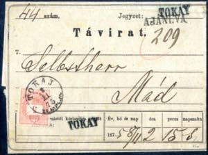 1875, Telegramm, frankiert mit 5 Kreuzer ... 