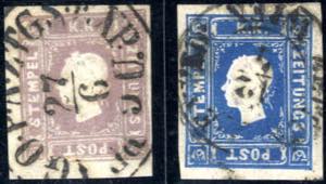 1858, 1,05 Kr. beide Typen in den Farben ... 