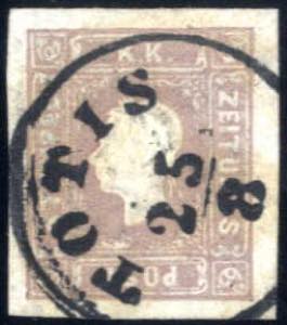 1858, 1,05 Kr. lila, klar gestempelt Totis ... 
