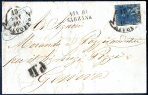 1854, lettera da Livorno il 13.9 per Genova ... 