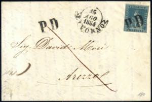 1854, lettera da Livorno il 15.8 per Arezzo ... 