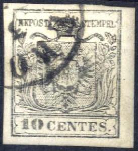 1850, 10 cent. grigio nero, usato, ... 
