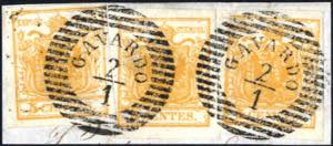 1850, 5 cent. arancio, splendido frammento ... 