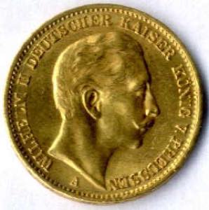 1913, 20 Mark König Wilhelm II in Gold, vz, ... 
