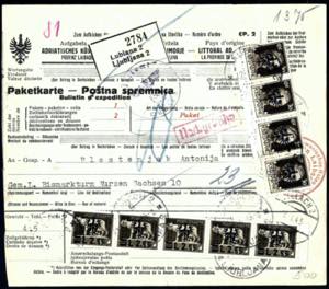 1945, Paketkarte von Laibach am 12.1. nach ... 