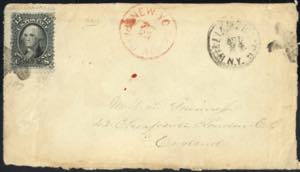 1867, Briefvorderseite von New York nach ... 