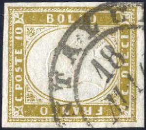 1862, IV di Sardegna, 10 c. giallo ... 