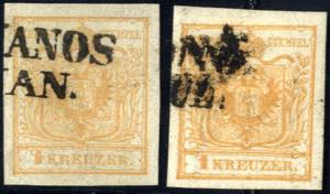 1850, Wappenzeichnung, zwei Werte, 1 Kr ... 
