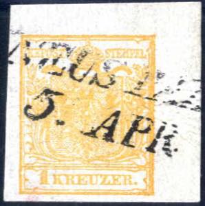 1850, Wappenzeichnung, 1 Kr hellbraunorange ... 