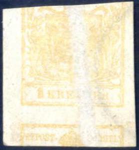 1850, Wappenzeichnung, 1 Kr gelb Handpapier, ... 