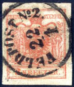 Feldpost N°2 1850, Wappenzeichnung 3 Kr ... 