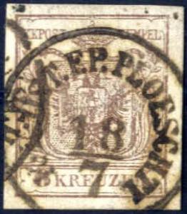 K.K. Öst. F.P. Ploeschti 1854, 6 Kr braun ... 