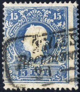 1859, Kaiserkopf nach links, 15 Kr blau Type ... 