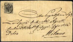 1857, 10 c. nero carta a mano con impronta ... 