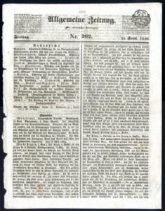 1840, Allgemeine Zeitung aus Augsburg vom ... 