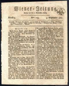 1809, Wiener Zeitung vom 5. September 1809 ... 
