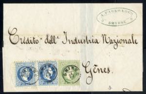 1867/1908, Lot sieben Briefe, 4 von Smyrne, ... 
