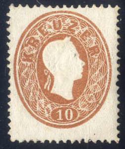 1861, 10 Kr. dunkelbraun, hohes Format (19 ... 