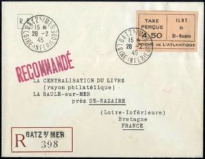1945, St. Nazaire, eingeschriebener Brief ... 