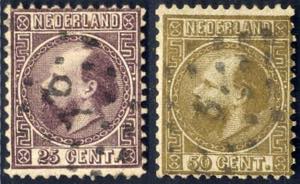 1867, Willem III 25 C. dunkelviolett und 50 ... 