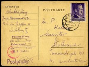 1943, Postkarte aus dem Konzentartionslager ... 