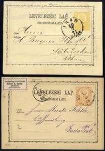 1871/73, zwei gelbe 2 Kr. Ganzsachenkarten ... 