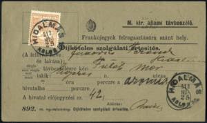 1913, Telefon-Billet von Hidalmas vom 25.5. ... 