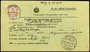 1916, Telefon-Billet von Csanadapacza vom ... 