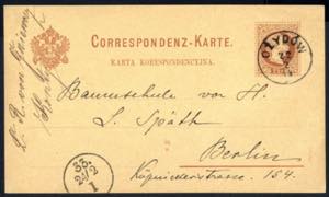 1884, Ganzsachenkarte 2 Kr braun (Poln.) von ... 