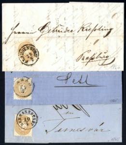 1864/65, drei Briefe je frankiert mit 15 Kr ... 
