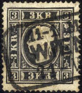 1858, Kaiserkopf nach links, 3 Kr schwarz ... 