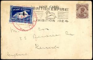1924, Postkarte der Mt. Everest Expedition ... 
