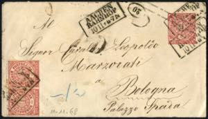 1868, Ganzsachen-Brief 1 Gr. rosa Format A, ... 