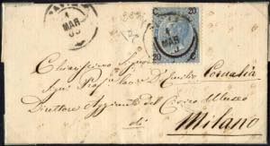 1865, lettera da Pavia il 1.3 per Milano ... 