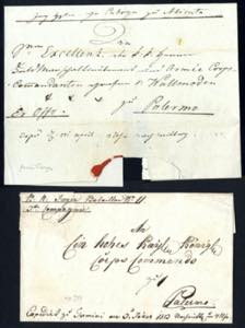 1823, due lettere in franchigia da Alicata e ... 