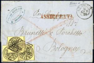1859, lettera da Ancona il 4.1 per Bologna ... 